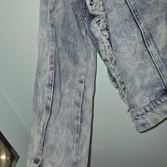 Elan Womens Ruffle Denim Jean Jacket Size S Acid Wash Y2k 90s - Picture 9 of 10